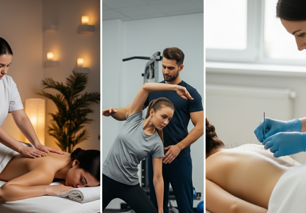 Integrative care for recovery at Let’s Heal Health & Wellness with massage, physiotherapy, and acupuncture in a modern clinic.